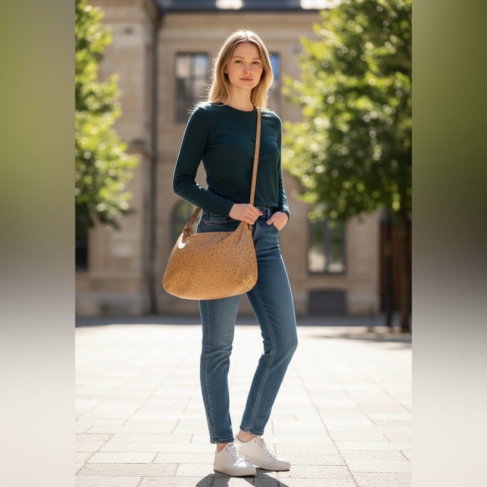 Furla Leather Hobo Shoulder
Bag Ostrich Embossed